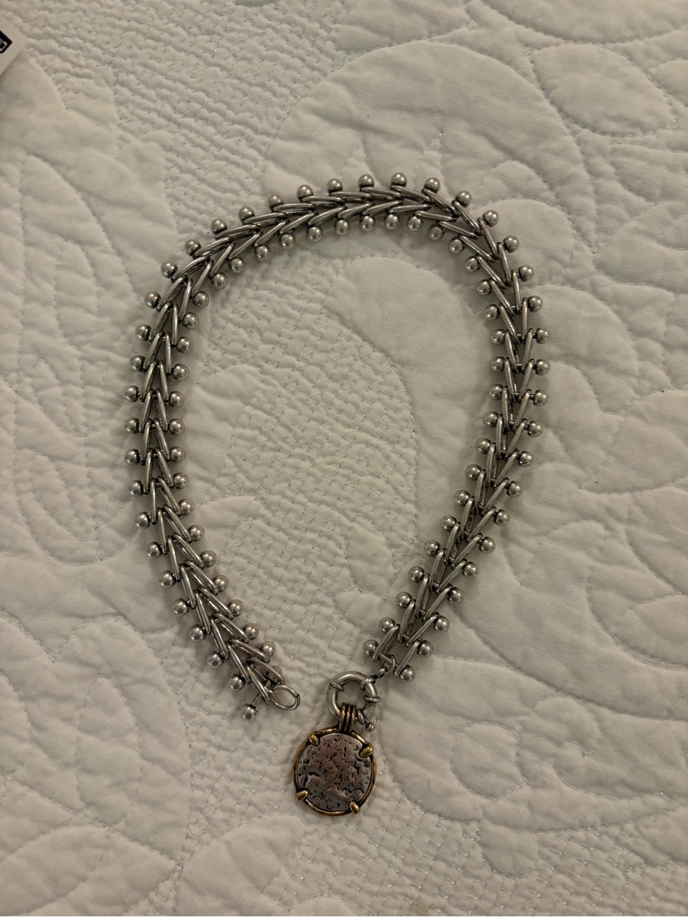 Zara Silver Ball Accent Chain Necklace with Gold-Toned Pendant